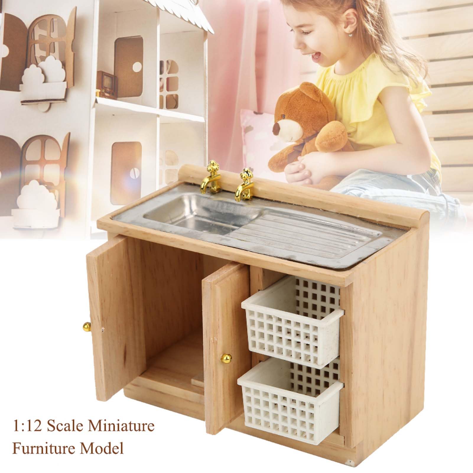 ミニチュア　ドール家具　キッチンシンク棚・キッチン台　2点セット　ドールハウス ドールハウス ミニチュア 家具 木製キッチンセット 食堂ドール